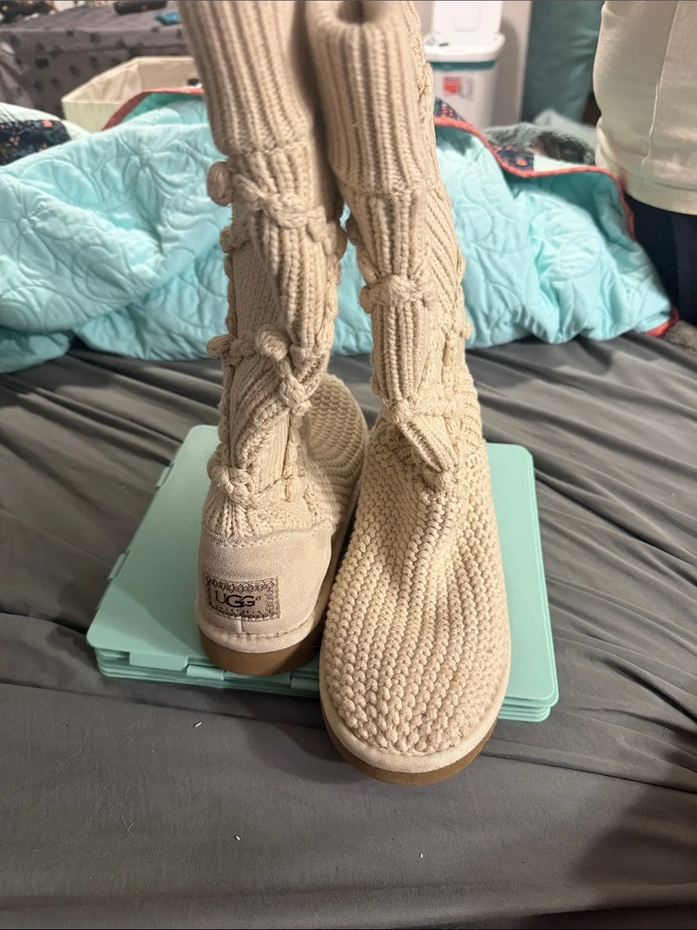 UGG Women's Knit Tall Sock Boots in Beige - Picture 2 of 3